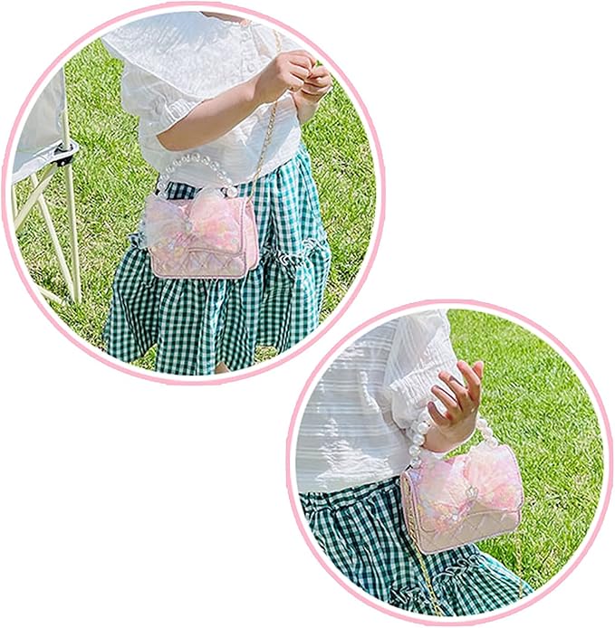 Girl Handbag Purse for Little Girls Kids Pretend Play Dress Up Necklace Hair Accessories Jewelry Set, Light Pink
