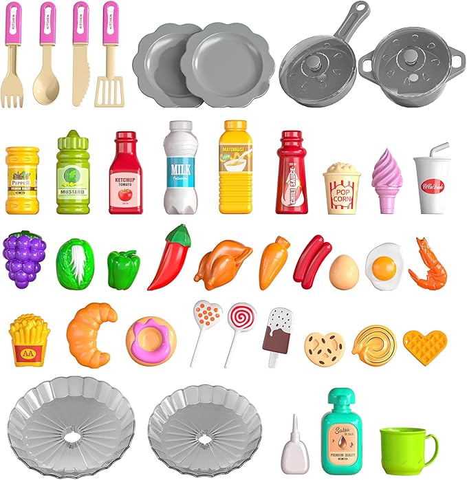 TEMI Pretend Food Kitchen Toys for Girls Age 3 4 5 6 7 8 - Toy Kitchen Accessories Food Toy for 3 4 5 6 Years Old Girls, Play Kitchen Accessories Cutting Food Toy, Pretend Play for Boys, Girls