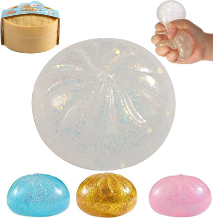 Glitter Dumpling Squishy, Viral Squishy Dumpling Mystery Box, Bao Bun Squeeze Toy,Stress Relief Fidget Toys (Clear)