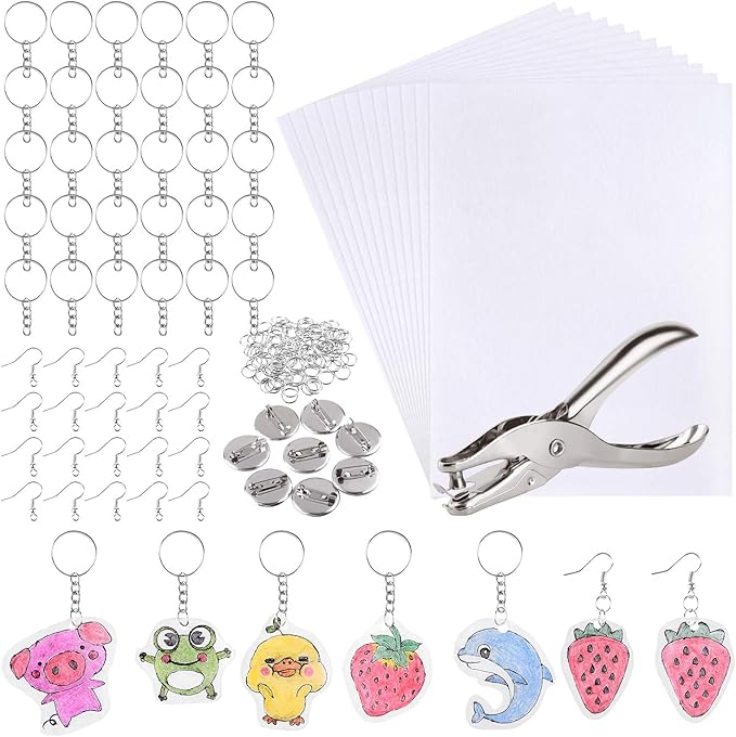 ASTARON 181Pcs Shrinking Plastic Sheets Kit Includes 20 Shrinking Film Art Paper and 161 Pcs Shrinkles Keychains Making Accessories for Kids Craft and Art Supplies