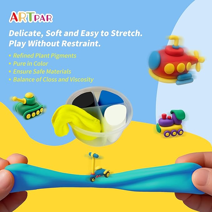ARTPAR Kids Air Dry Clay Ocean and Transportation Set Combo, 12 Boxes of Modeling Magic Clay with Easy Tutorial Sculpting Tools, Soft & Non-Sticky, Classroom Prizes Birthday Party Gifts for Boys Girls