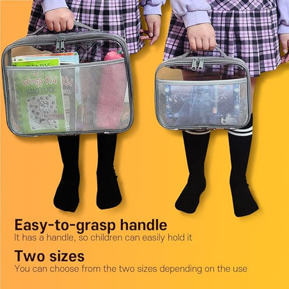 holay 4 Packs PVC Zippered Blocks Set, Toy, Clay, Board game Storage Organizer Case (Name Tag, Manual Pocket) (Gray, Small)