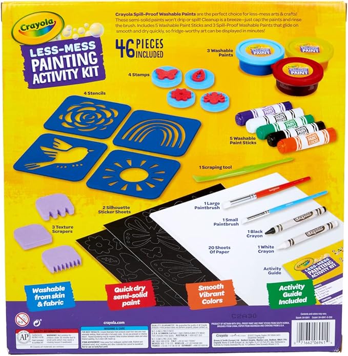 Crayola Less Mess Painting Activity Kit (46pcs), Kids Art Set, Washable Kids Paints, Gifts for Kids, Ages 4+