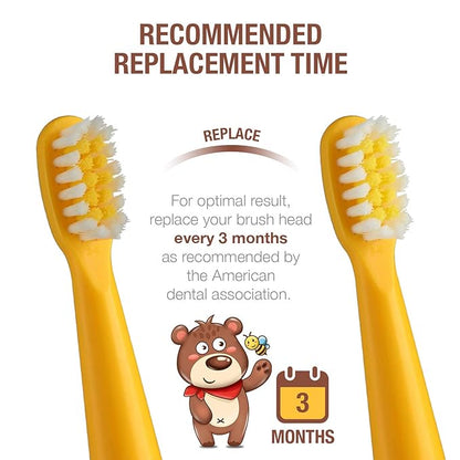 Vekkia Bear Kids Electric Toothbrush Replacement Heads - 7X More Plaque Removal, End-Rounded 3D Curved Soft Bristles, Comfortable & Efficient Clean Teeth, Perfect for Kid Small Mouth, Yelow (4 Pack)