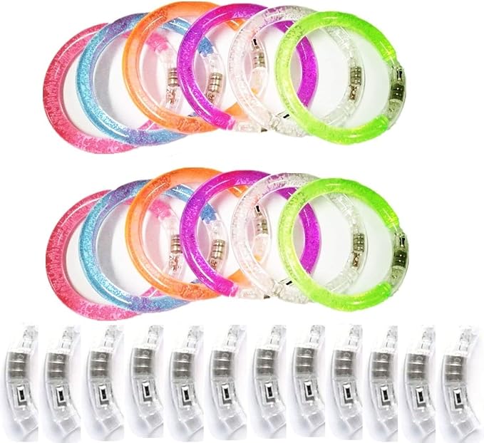 12pcs Glow Bracelets with 12pcs Spare Batteries Glow in The Dark Bracelets Toys for Party Favors