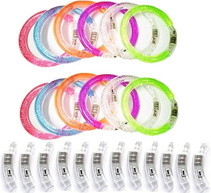 12pcs Glow Bracelets with 12pcs Spare Batteries Glow in The Dark Bracelets Toys for Party Favors