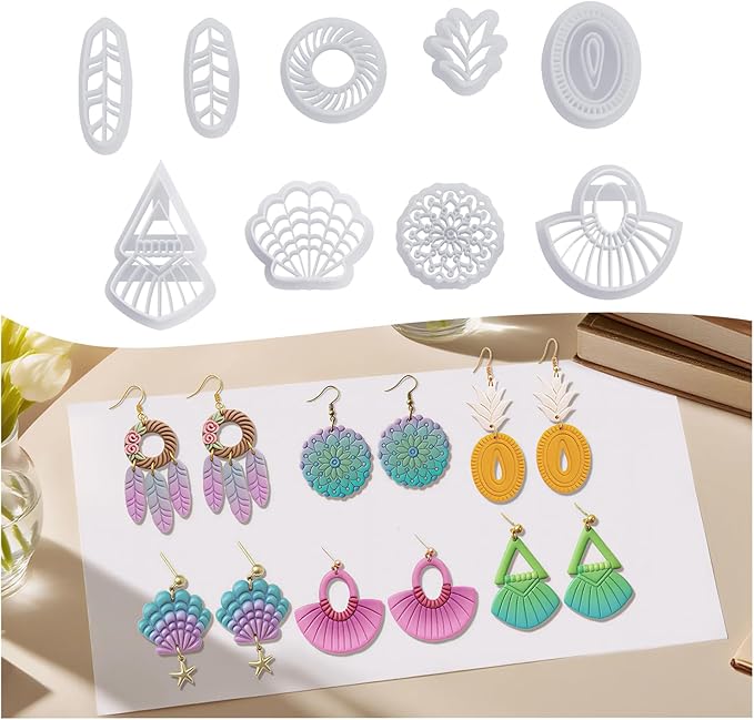 9pcs Mother‘s Day Polymer Clay Earring Cutters - Polymer Clay Molds & Polymer Clays Earring Cutters for Jewelry Making - Flower Polymer Clays, for Dates, Parties, Mother’s Day