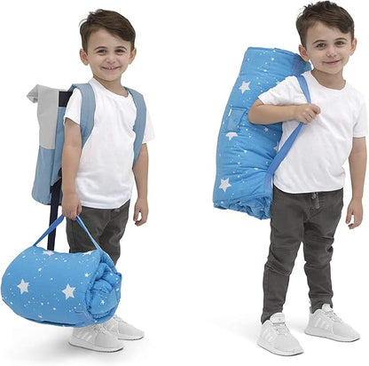 Delta Children Nap Mat - Includes Pillow & Blanket for Toddlers and Kids; Features Carry Handle w/Strap Closure and Name Tag; Rollup Design is Ideal for Preschool and Daycare; Personalization Optional