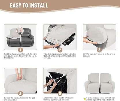 KinCam Recliner Covers, Stretch Reclining Chair Covers, Recliner Sofa Slipcovers Stripe Jacquard Recliner Couch Covers Furniture Protector Covers for Pet Kid (2 Seater, Cream)