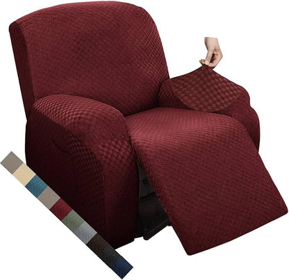 MAXIJIN Oversized Recliner Covers That Stay in Place 4 Pieces Stretch Large Recliner Chair Covers Jacquard Dogs Cats Proof Reclining Slipcovers with Elastic Bottom (XL Recliner, Wine Red)