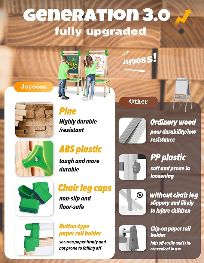 JOYOOSS Easel for Kids Art Easel Kids Easels for Toddlers,Wooden Kid Easel with Paper Roll - Adjustable Magnetic Double Sided Kids Dry Erase Board, Art Easel for Toddlers Outdoor Easel for Kids Green