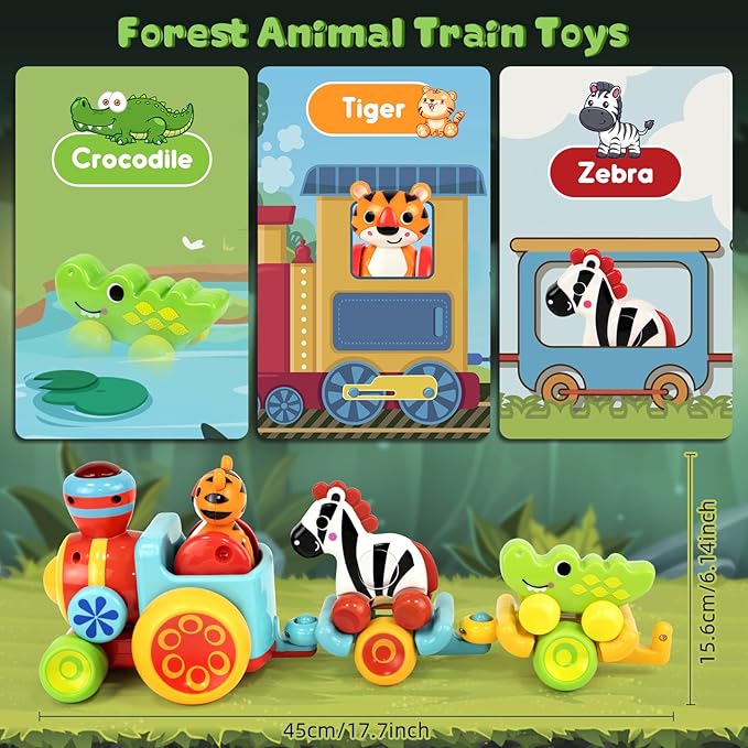 Marstone Baby Toys for 1 2 Year Old Boys and Girls Gifts, Forest Train Car Set for Toddlers 1-2, Push Animal Baby Toys 12-18 Months, Learning Toddler Toys for 1-3 Yr Old Boy Birthday Xmas Gift