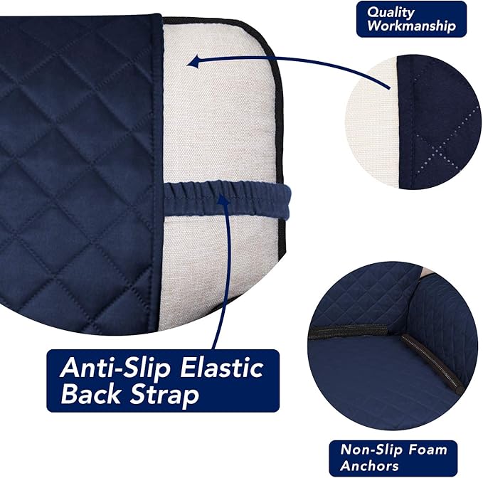PureFit Reversible Quilted Sofa Cover, Water Resistant Slipcover Furniture Protector, Washable Couch Cover with Non Slip and Elastic Straps for Kids, Pets (Oversized Sofa, Navy/Ivory)