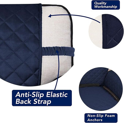 PureFit Reversible Quilted Sofa Cover, Water Resistant Slipcover Furniture Protector, Washable Couch Cover with Non Slip and Elastic Straps for Kids, Pets (Oversized Sofa, Navy/Ivory)