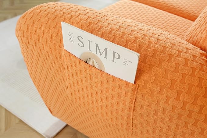 vctops 6 Pieces Jacquard Plush Recliner Loveseat Slipcover Stretch Soft Sofa Couch Cover Anti-Slip Solid Color Furniture Protector with Elastic Bottom for Kids Cats Dogs(Orange,2 Seat)
