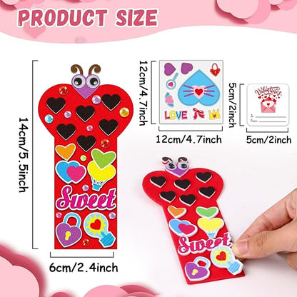 Qyeahkj 32 Sets Valentine's Day Bookmarks Foam Craft Kit for Kids Heart Bookmarks DIY Craft Animal Face Heart Owl Foam Stickers for Kids Classroom Home Activity Valentine Gift Party Favor Decorations