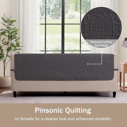 Water Repellent Gray Loveseat Cover for 2 Cushion Couch, Machine Washable Love Seat Quilted Couch Covers, Pet Friendly Slipcovers (Loveseat 48", Gray)