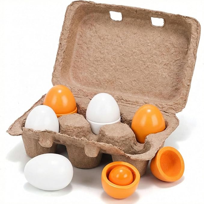 HANSGO 6PCS Play Food Sets for Kids Kitchen,Play Kitchen Accessories Wooden Egg Toy Food Grocery Store Pretend for Toddler Cooking DIY