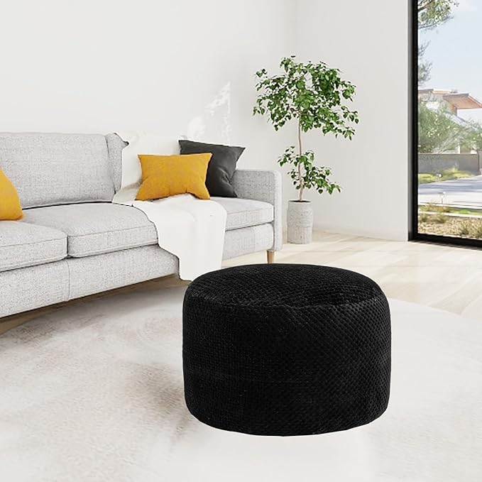 Asuprui Pouf Ottoman Stuffed Pouf Ottoman Foot Rest Stuffed Soft Foot Stool with Filler 20x20x12 Inches Fuzzy Chair Floor Chair Foot Rest with Storage for Living Room Bedroom Black Pouf with Filler