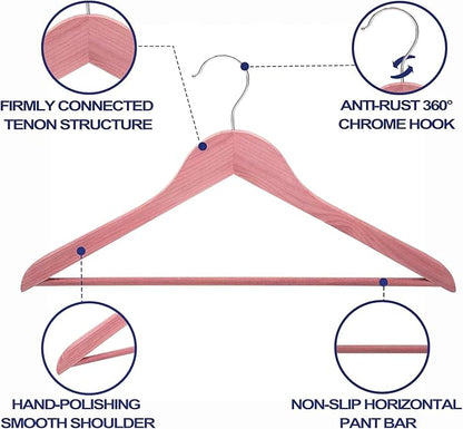 FairyHaus Natural Cedar Hangers 24Pack, Smooth Finish Wooden Coat Suit Hangers - Slim Sleek & Flat Cedar Wood Shirt Hangers with 360° Rotating Hook, Durable Cedar Clothes Hangers