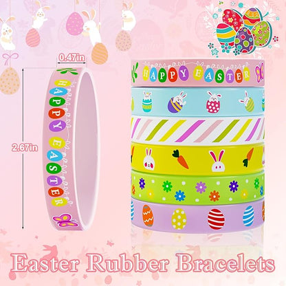 Easter Rubber Bracelets for Kids 30PCS Easter Basket Stuffers Egg Fillers Silicone Wristbands Bulk Easter Party Favors Supplies for Kids Goodie Bag Stuffers Student Gifts Classroom Prizes Accessories