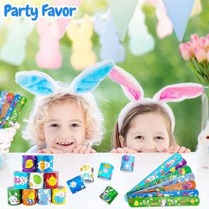 54Pcs Easter Slap Bracelets, Easter Basket Stuffers, Easter Egg Fillers, Easter Egg Hunt Event, Party Favors for Kids, Classroom Prizes Boys Girls School Supplies