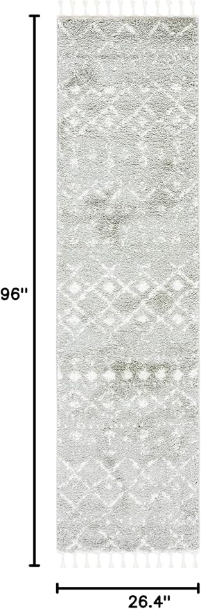 SAFAVIEH Berber Fringe Shag Collection Runner Rug - 2'2" x 8', Sage & Ivory, Moroccan Design, Non-Shedding & Easy Care, 1.2-inch Thick Ideal for High Traffic Areas in Living Room, Bedroom (BFG516W)