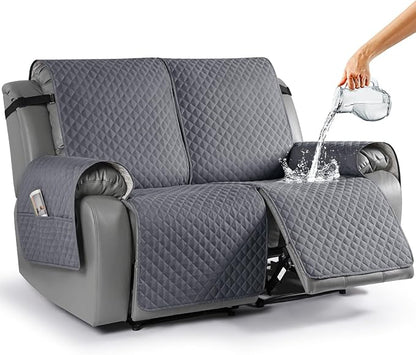 TAOCOCO Loveseat Recliner Cover Non-Slip Sofa Slipcover, Pet Cover for Loveseat Recliner with Elastic Straps, Washable Reclining Loveseat Cover Recliner Furniture Protector (2 Seater, Dark Grey)