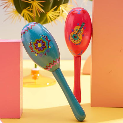 JOYIN 9 Pcs Fiesta Wooden Maracas 9 Designs Noisemaker for Cinco De Mayo Party Favors, Mexican Musical Fun, Carnivals, Taco Tuesday Event, Mexican Decorations, Luau Party