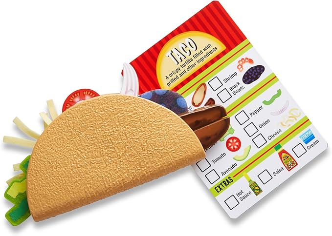 Melissa & Doug Fill & Fold Taco & Tortilla Set, 43 Pieces – Sliceable Wooden Mexican Play Food, Skillet, and More Taco Play Food Set, Pretend Kitchen Toy For Kids Ages 3+ - FSC-Certified