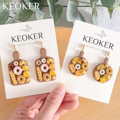 KEOKER Dessert & Bread Polymer Clay Molds & Charcuterie Boards Clay Cutters, Clay Silicone Molds, 6 Shapes Polymer Clay Cutters, 12pcs Earring Molds for Polymer Clay, Polymer Clay Molds for Jewelry