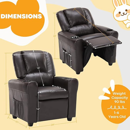 JC HOME Candy Kids Reclining Chair Leather Recliner Sofa Toddler Youth Children Child Ages 1-6