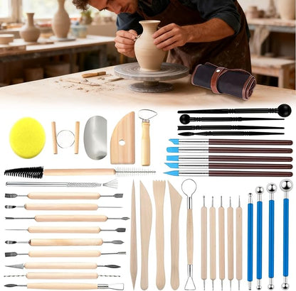 Pottery Clay Sculpting Tools Kit: 39Pcs Foam Clay for Stippling Carving Shaping Molding with Storage Bag - Air Dry Clay for Professional Polymer Artists Even Beginners