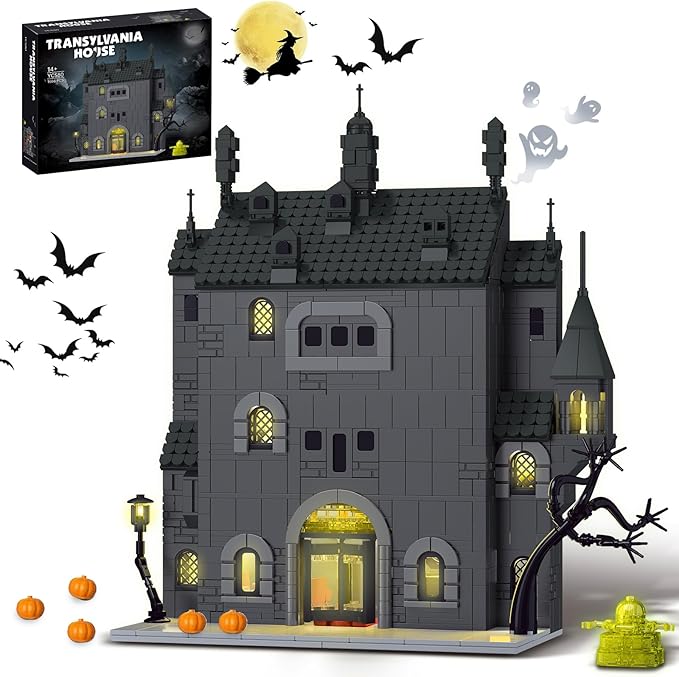 Haunted House Building Set with Lights, Halloween Mansion Building Block Toy Compatible with Lego Adults, Idea for Boys, Girls, Movie Fan Age 14+ (1686 PCS)