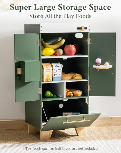ROBUD Kids Play Kitchen - Vintage Green Refrigerator for Kids Kitchen Playset with Accessories - Pretend Toddlers' Kitchen Toy Fridge - Perfect Baby Gift for Ages 3-8