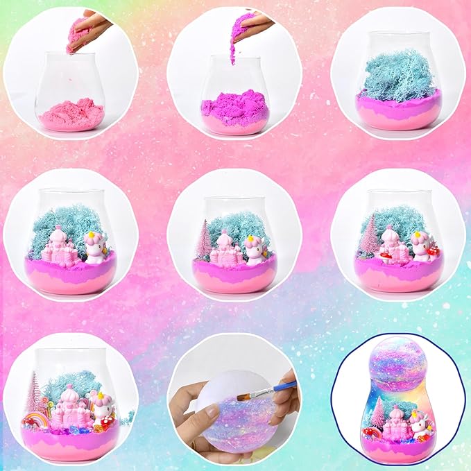 Unicorn Terrarium Kit for Kids with DIY Moon Lamp - Light Up Terrarium for Girls 4-12 Years - Creative Arts & Crafts Birthday Gift Fun Unicorn Toy for Ages 4-12 - Perfect for Girls Aged 5 6 7 8