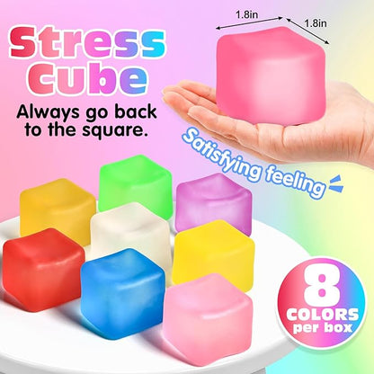 8 Pack Stress Cube, Slow Rising Ice Cube Stress Balls for Adults Kids, Sensory Fidget Toy for Anxiety Relief, Square Shape Squishy Ball Toys for Classroom Prizes, Nice Cube Squishy for Party Favors