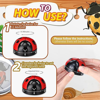 4 Pcs Ladybug Kitchen Timers for Cooking Cute Ladybug Cooking 60 Minute Mechanical Timer Red Black Kitchen Alarm Clock for Kids Reading Do Sports Baking Gifts, No Battery Required
