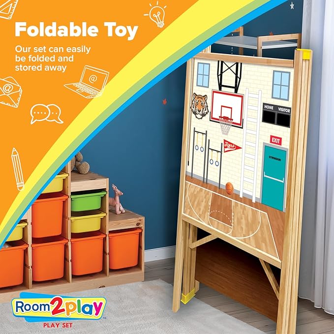 School Set - Large Kids School Pretend Play Set for Toddlers Ages 3+ Years –Wooden Toy Playset Folds Away for Easy Storage with 20 Fun & Interactive Pieces