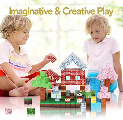 Magnetic Block Set - 111-Piece Magnetic Building Blocks - Ranch Mine Craft Magnetic Blocks Set, Magnetic Blocks for Kids Ages 4,5,6,7,8 STEM Montessori Sensory Building Game Toy Gift for Boys,Girls
