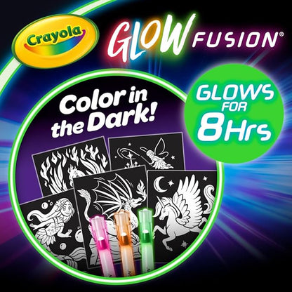 Crayola Glow Fusion, Glow in The Dark Coloring Set with Markers, Mythical Creature Coloring Pages, Gift for Kids