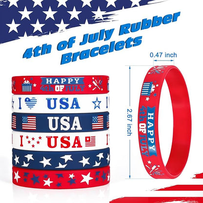 Genuvi 4th of July Patriotic Rubber Bracelets USA American Flag Wristbands Red White and Blue Silicone Bracelet for Independence Day Party Favors for Kids Teens School Classroom Prizes Gifts 30 PCS