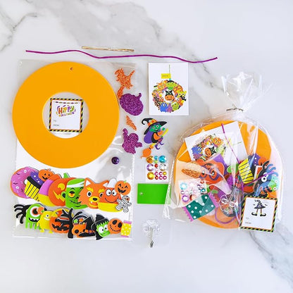 Winlyn 12-Pack Halloween Craft Kits Fall Crafts DIY Halloween Wreath Ornaments Decorations Art Sets Halloween Foam Stickers Arts and Crafts for Kids Classroom Party Activities Holiday Festive Projects