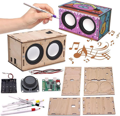 DIY STEM Projects Educational Exploration Speaker Box Kit Build Personalized Wood Case Speaker Set Science Electronics Experiment Kit Learning STEM Gifts for Teens and Adults