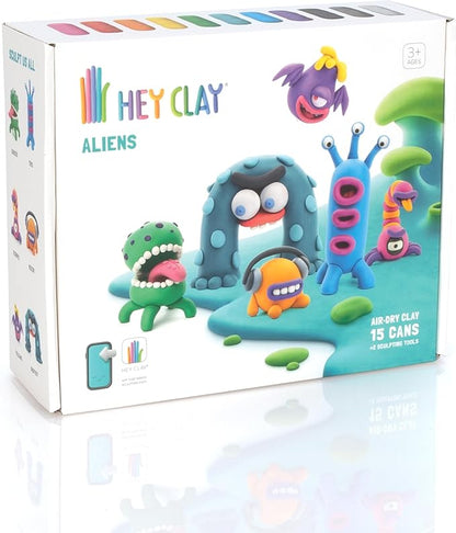 Fat Brain Toys Hey Clay Aliens, Air Dry Clay Kit with Interactive App for Kids & Tweens, Modeling Clay and Crafts Set