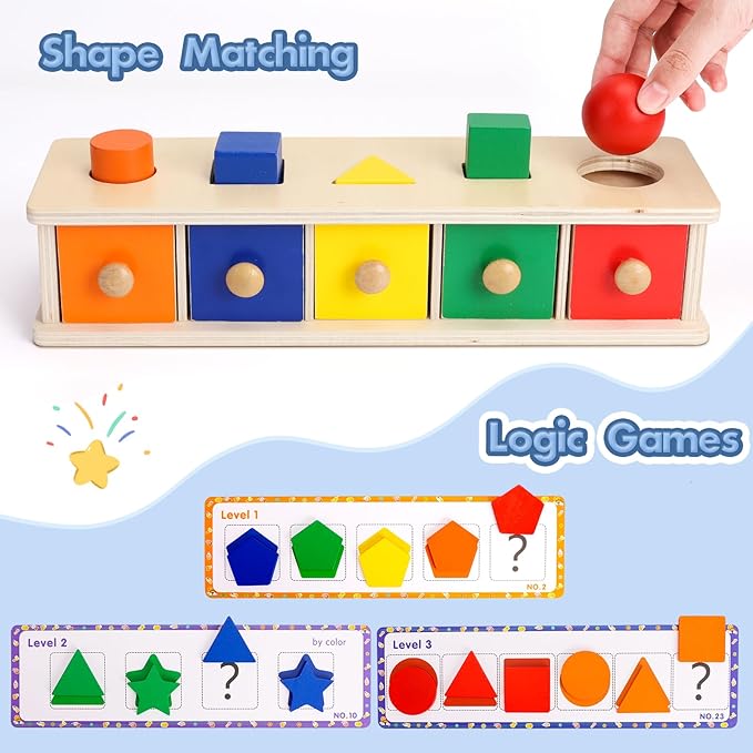 Montessori Toys Wooden Color & Shape Sorter Toys for Toddlers 1-3, Matching Box Sorting Blocks Manipulatives Preschool Learning Educational Toys for 1 2 3 4 Year Old Boy Girl Kid Gifts