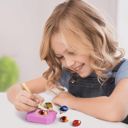 Byncceh Gemstone Dig Kit - Dig up 12 Real Gems, Mineral & Rock Collection Gemstones and Crystals Excavation Kit for Kids STEM Toys Science Educational Birthday Gifts for Boys & Girls