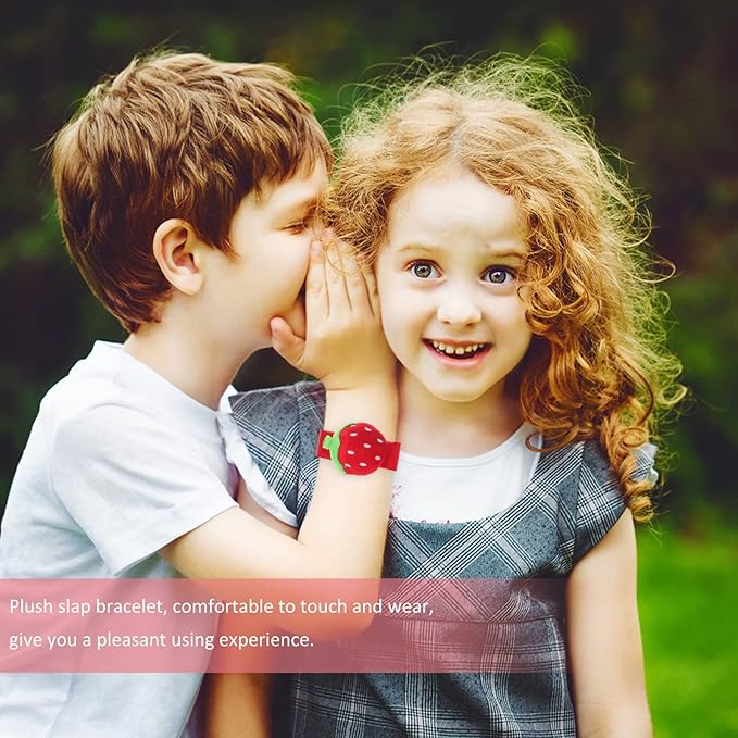 LOGOFUN 6Pcs Plush Slap Bracelets Strawberry Wristband Fruit Themed Slap Bracelets Strawberry Slap Band for Kids Party Favors