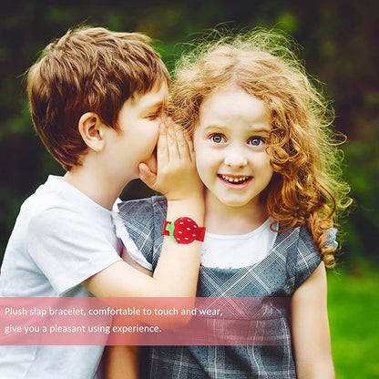 LOGOFUN 6Pcs Plush Slap Bracelets Strawberry Wristband Fruit Themed Slap Bracelets Strawberry Slap Band for Kids Party Favors