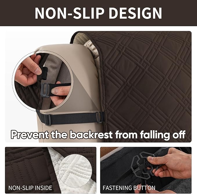 Easehomey 100% Waterproof Recliner Chair Covers, Non Slip Dog Chair Cover Furniture Protector Washable Chair Cover with Pocket, Elastic Straps for Kids,Pets,Dogs (Chocolate, 23.6")